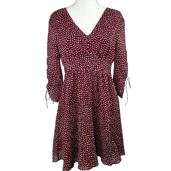 Madewell Red Floral Starviolet Mini Dress 6 V Neck Chiffon Ditzy Flowers - Picture 1 of 15